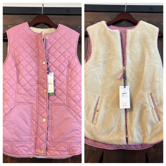 Joules Reversible Pink Quilted and Cream Sherpa Fleece Vest 6 - Picture 1 of 11